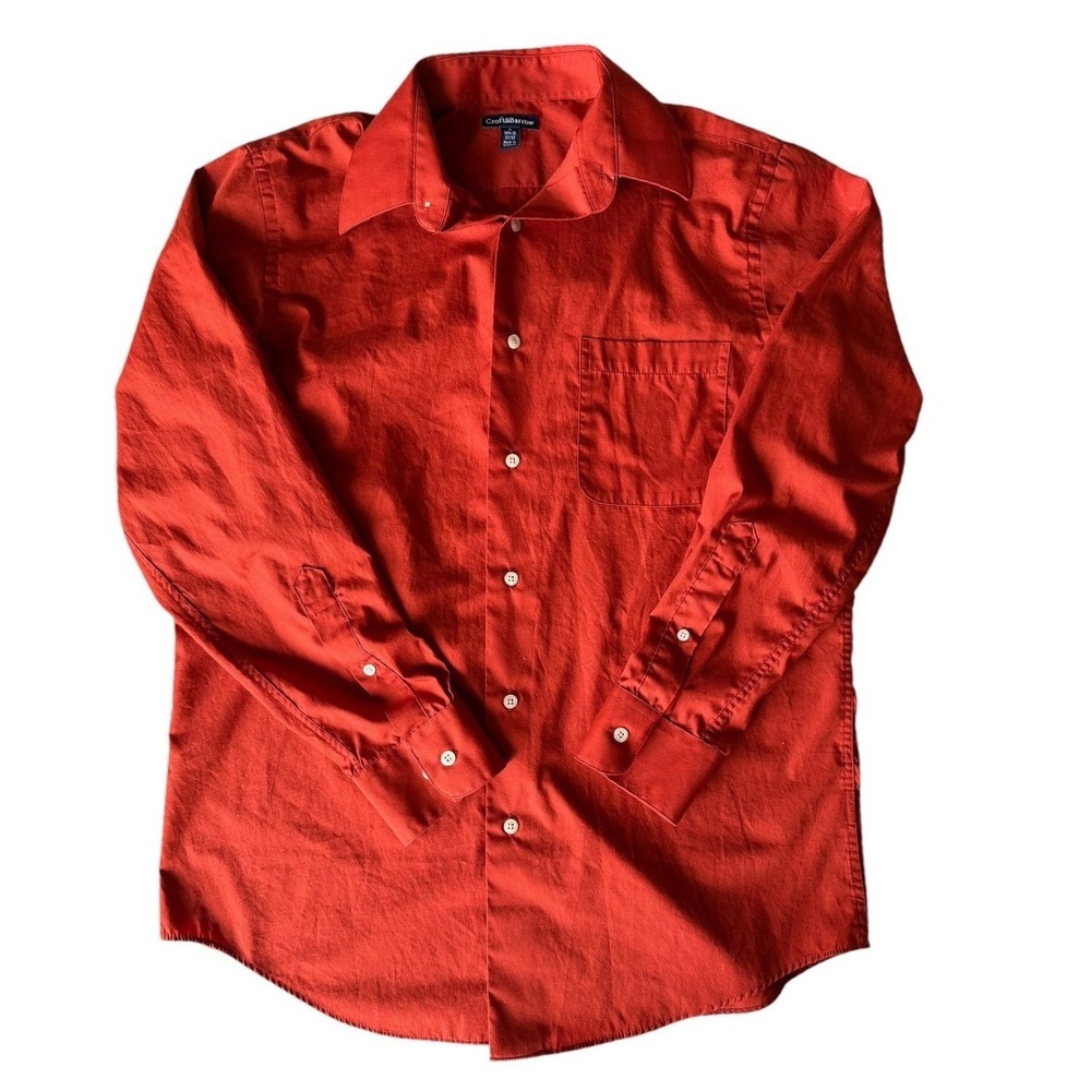 Croft & Barrow Mens Red/Orange Long Sleeve Button Down Shirt Small 32/33 Pocket